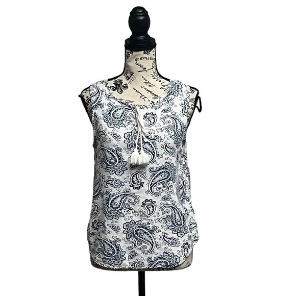 Larry levine Paisley Linen Blouse Women’s Hippie Boho Modest Mature Beach Boxy M - Picture 1 of 9